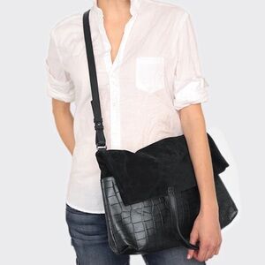 New 49 Square Miles Foldover Leather Crossbody Tote
